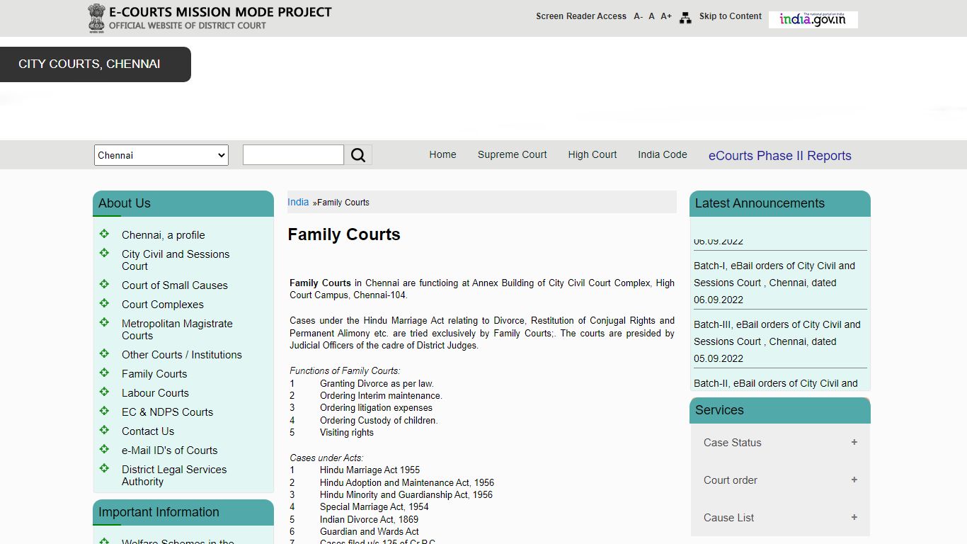 Family Courts/District Court in India | Official Website of District ...